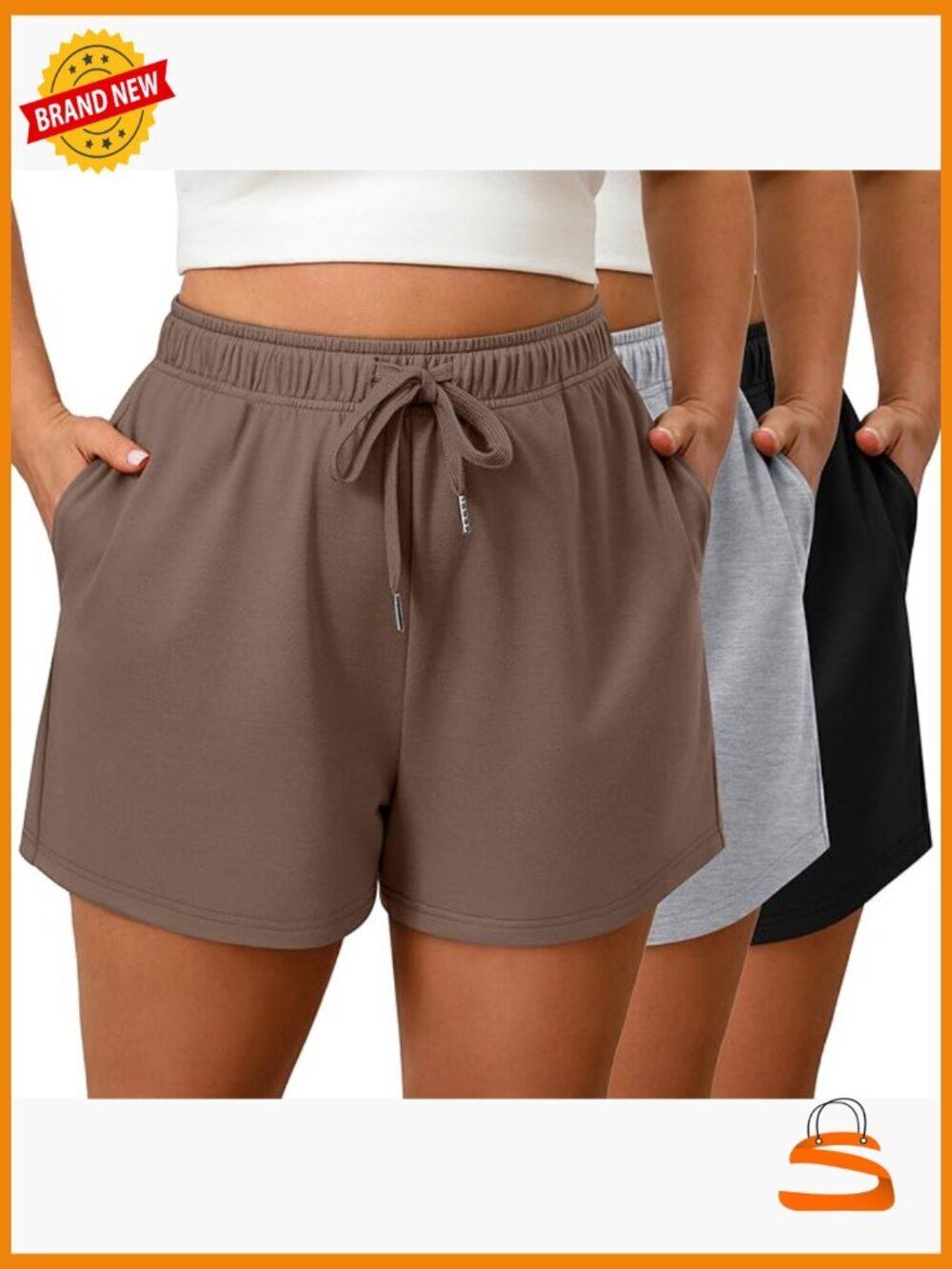 Plus Size Drawstring Sweat Shorts with Pockets 3 Pack - Picture 1 of 7